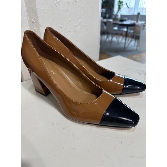 Marc Fisher Keri Patent Leather Block Heel Pumps, Brown/Black, NWOT, Size 7 - Picture 1 of 6
